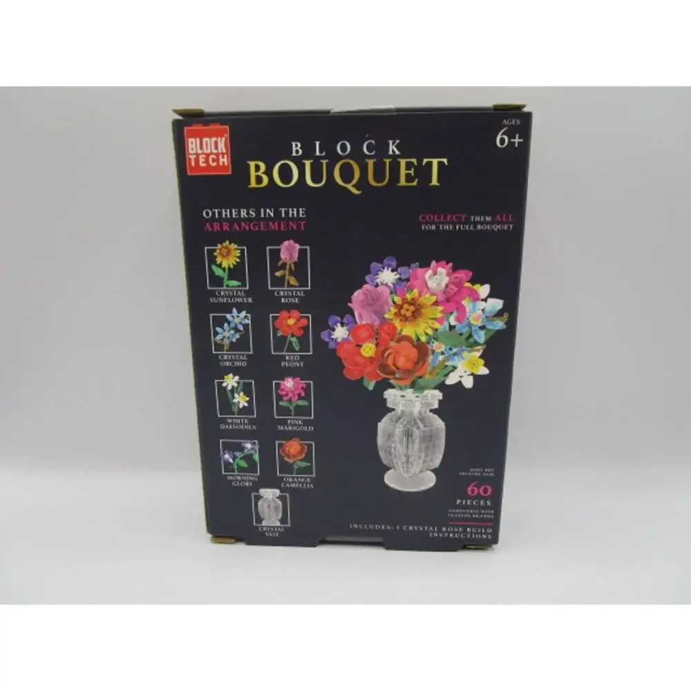 Block Tech Block Bouquet Crystal Rose Flower Building Set 60 Pieces Pink Gold